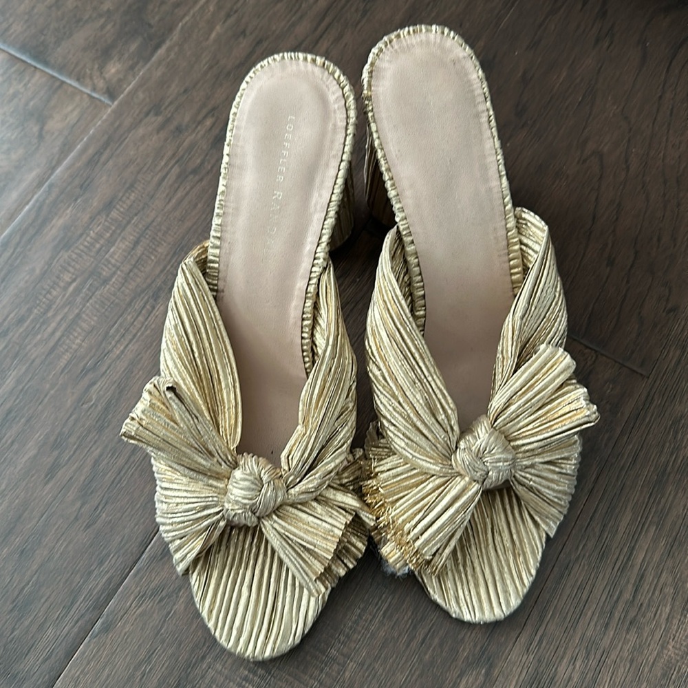 Loeffler Randall Penny Gold Pleated Bow mules